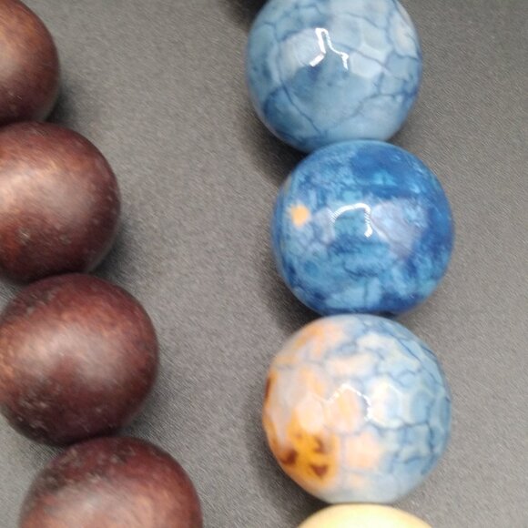 Wood Beads with Copper Blue Beads and Blue Stone Pendant - Picture 3 of 6